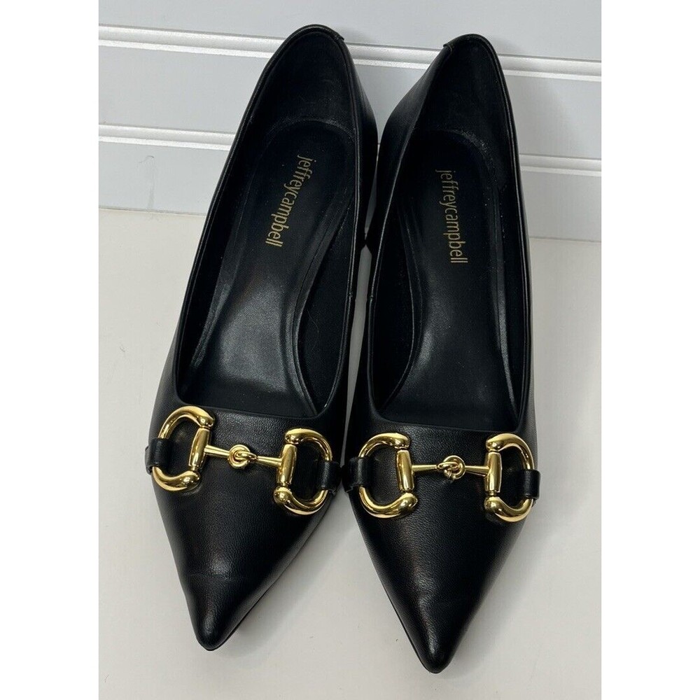 Jeffrey Campbell Womens 6.5  Black heel shoe with Gold Chain